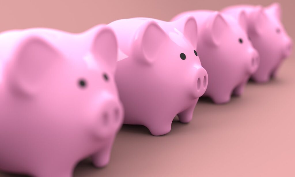 A line of piggy banks.